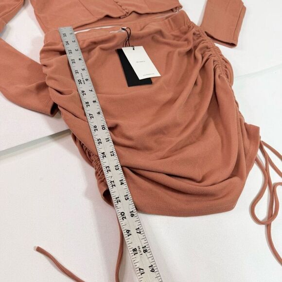 m.n.i. Los Angeles Top Skirt Set Womens Large Tan Mini Cropped New Babydoll - Picture 4 of 11